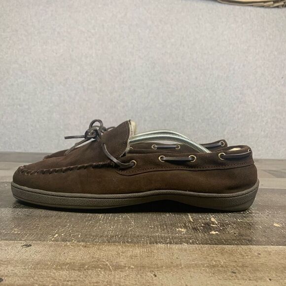 Clarks Bruno Suede Moccasin Faux Fur Slippers Dark Brown 22SH-0011 Mens Size 12M - Picture 3 of 10